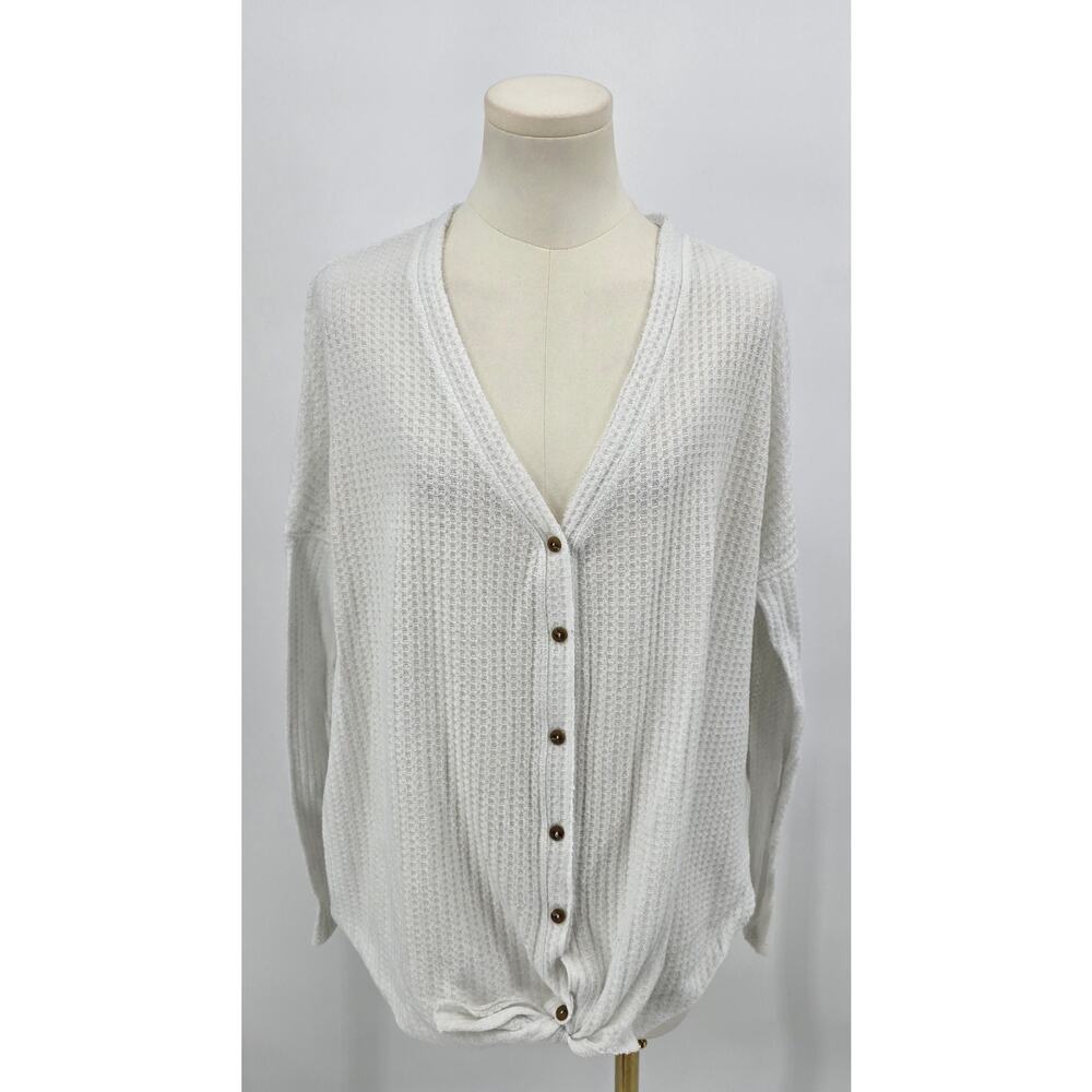 Wishlist Soft White Waffle Knit Button-Up